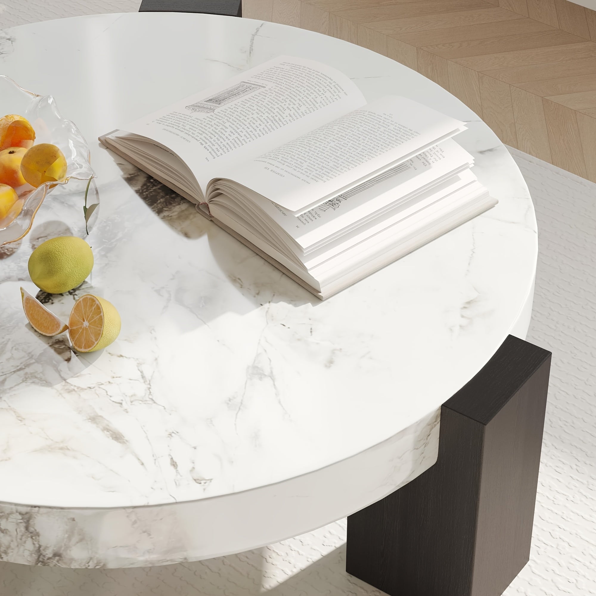 Contemporary Round Nesting Coffee Table Collection (Set of 2) - Distinctive Design - Circular Coffee Table for Living Spaces - Marble-Like Textured Top - C-Shaped Edge Table - Ideal for Living Rooms, Flats, And Bedrooms - Nesting Tables