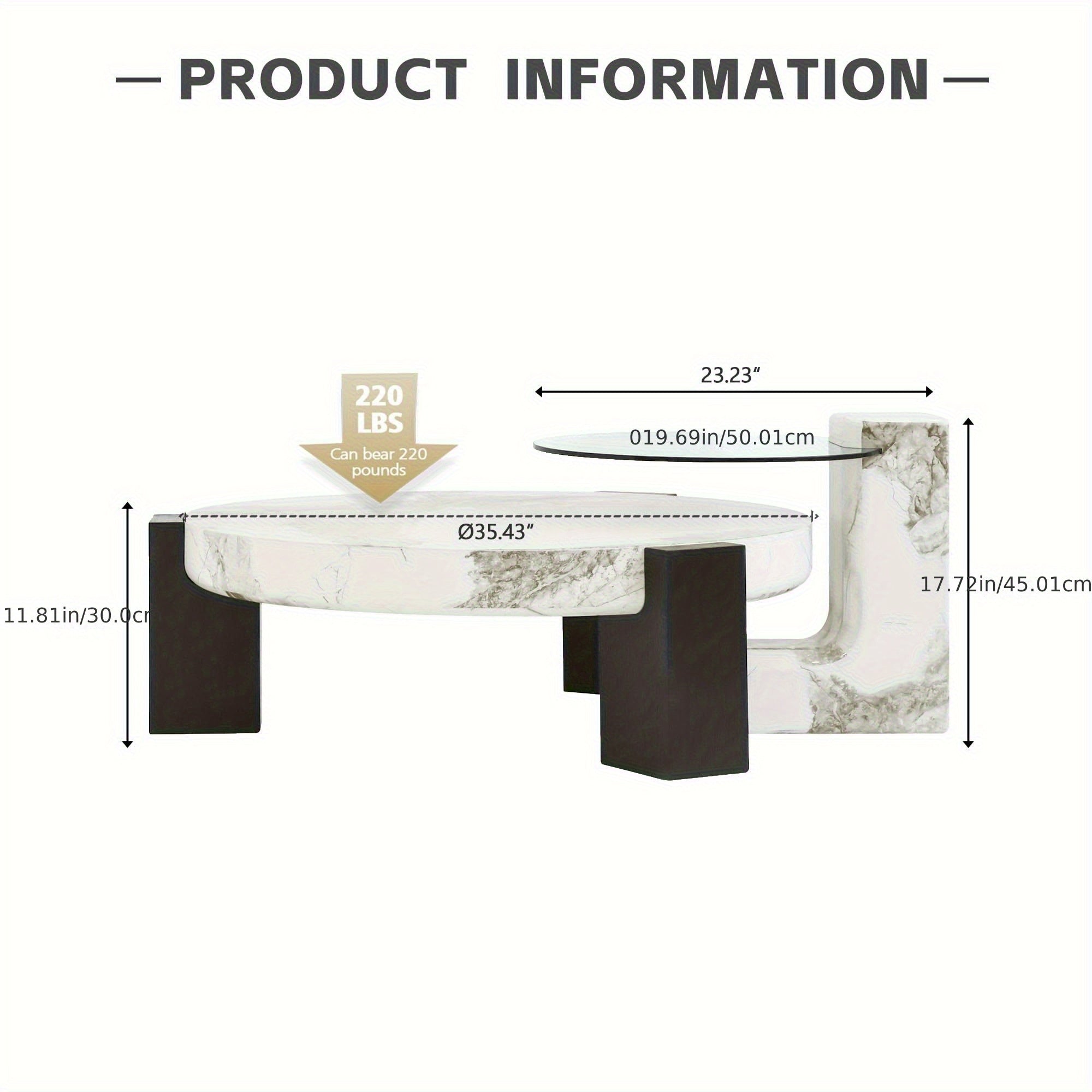 Contemporary Round Nesting Coffee Table Collection (Set of 2) - Distinctive Design - Circular Coffee Table for Living Spaces - Marble-Like Textured Top - C-Shaped Edge Table - Ideal for Living Rooms, Flats, And Bedrooms - Nesting Tables