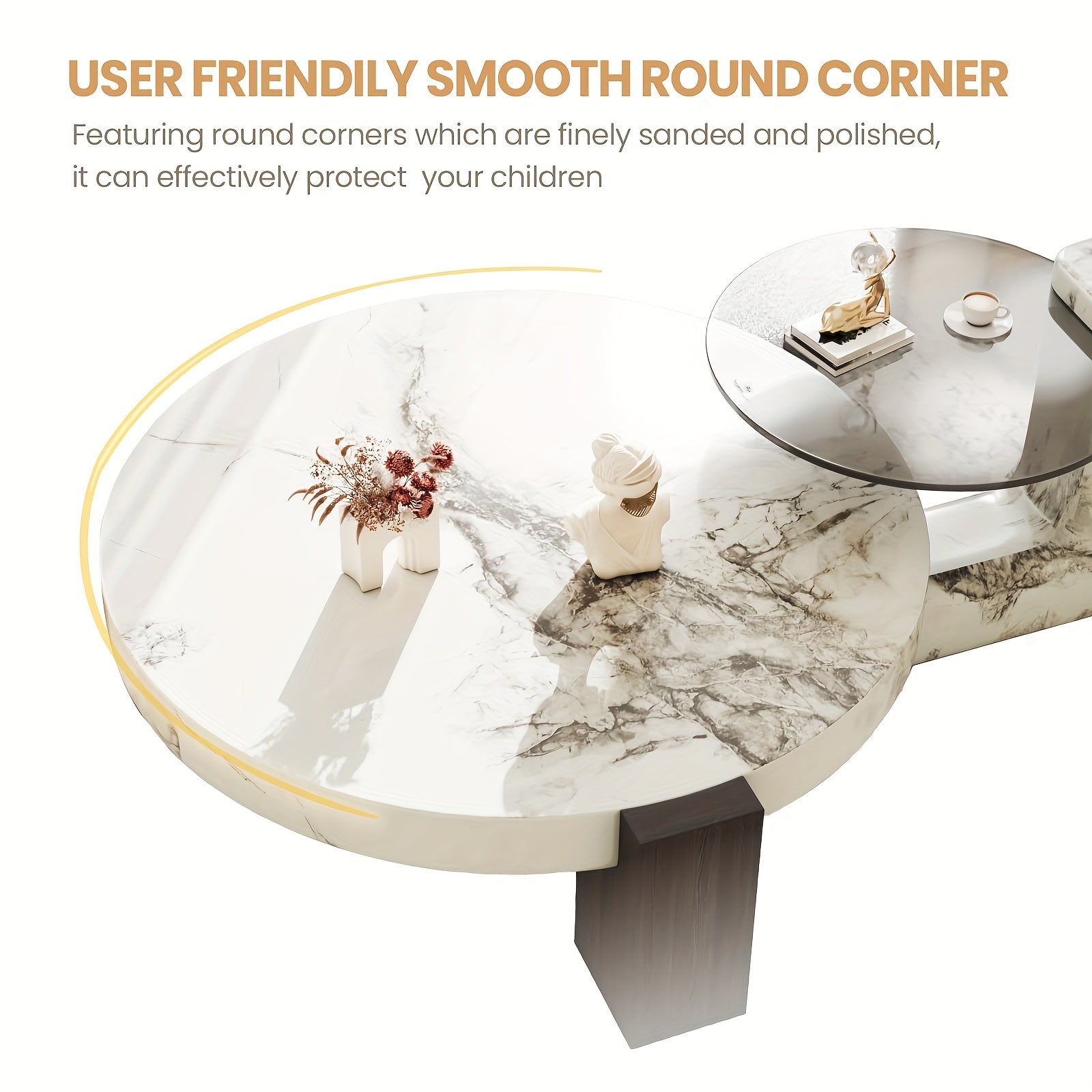 Contemporary Round Nesting Coffee Table Collection (Set of 2) - Distinctive Design - Circular Coffee Table for Living Spaces - Marble-Like Textured Top - C-Shaped Edge Table - Ideal for Living Rooms, Flats, And Bedrooms - Nesting Tables