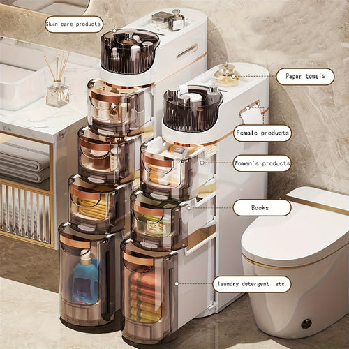 1pc 3\u002F4\u002F5 Tier Ultra-Thin Plastic Large Capacity Shower Storage Cabinet with Drawer, Slim Corner Pull-Out Storage Shelf for Living Room And Kitchen Items, Storage Drawer Units